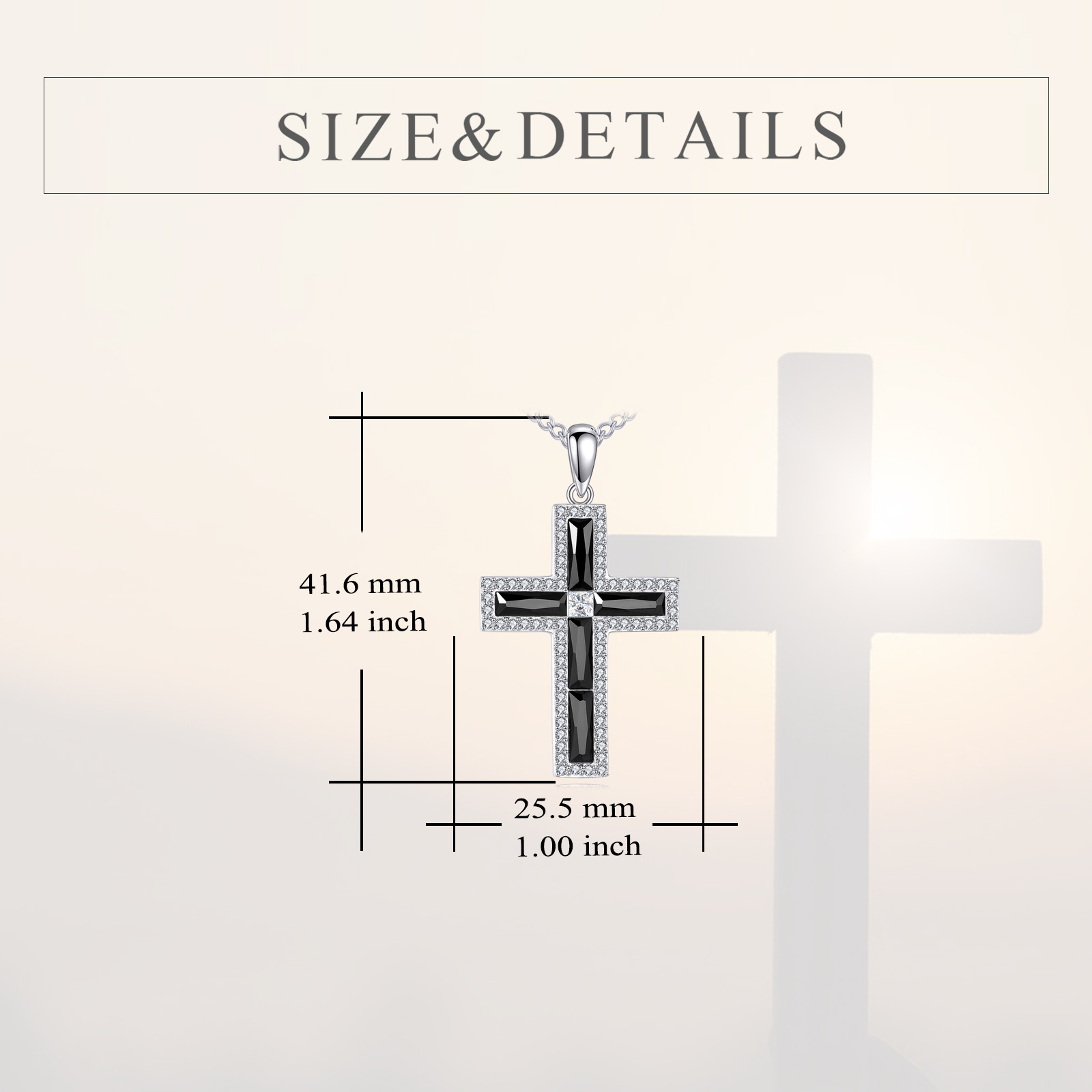 Sterling Silver Cross Pendant with Black Cubic Zirconia